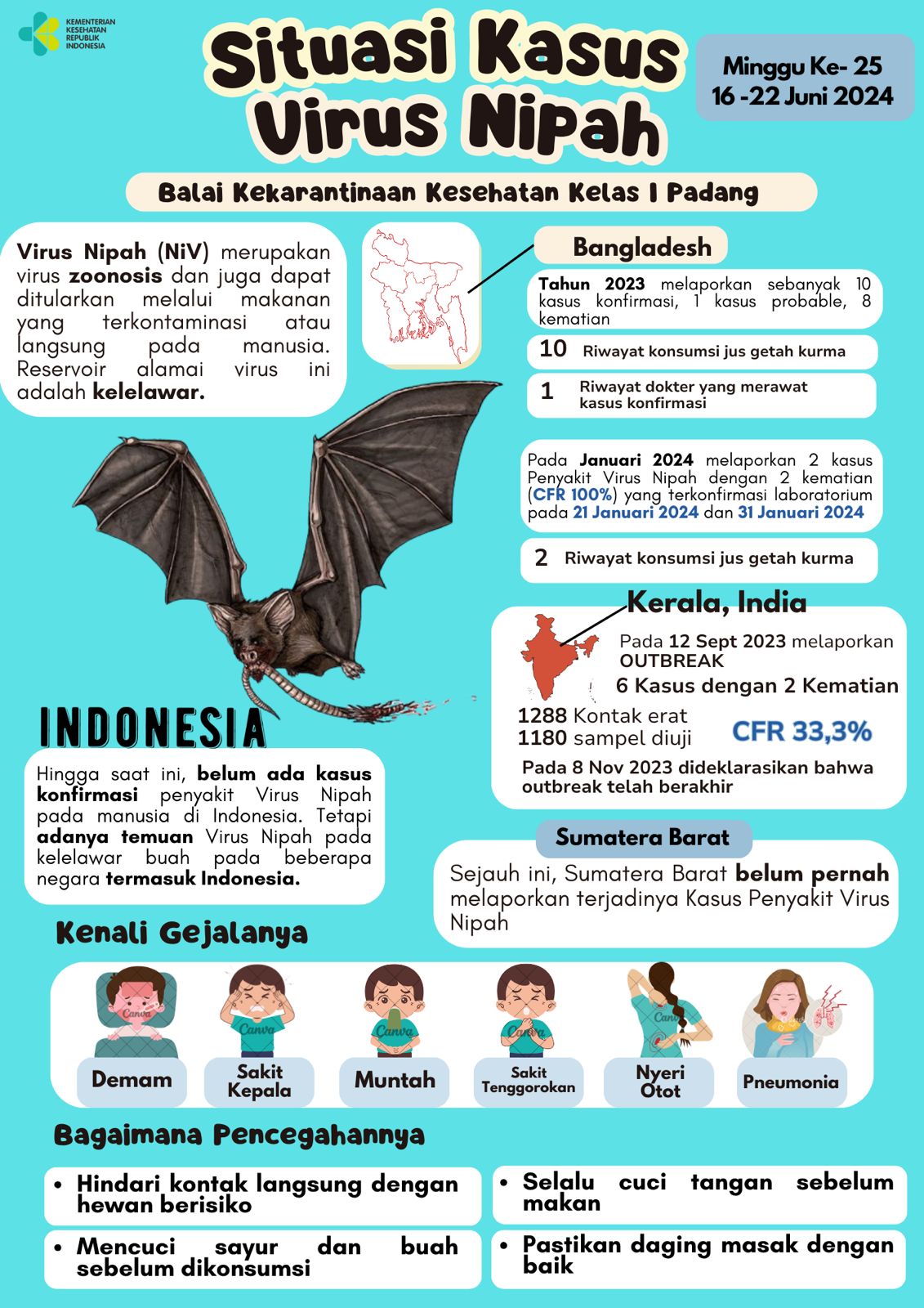 Update Situasi Kasus Virus Nipah Minggu Ke-25 Tahun 2024