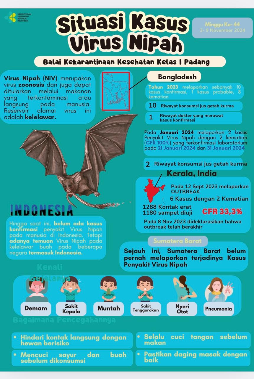 Update Situasi Kasus Virus Nipah Minggu Ke-44 Tahun 2024