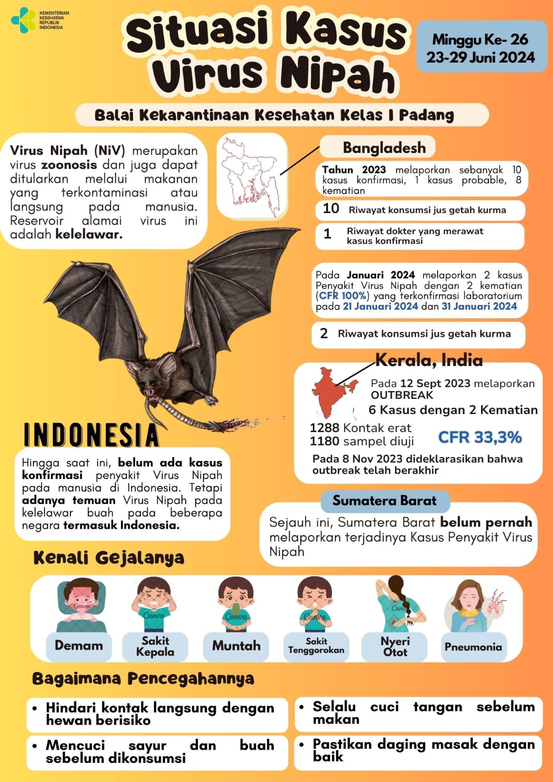 Update Situasi Kasus Virus Nipah Minggu Ke-27 Tahun 2024