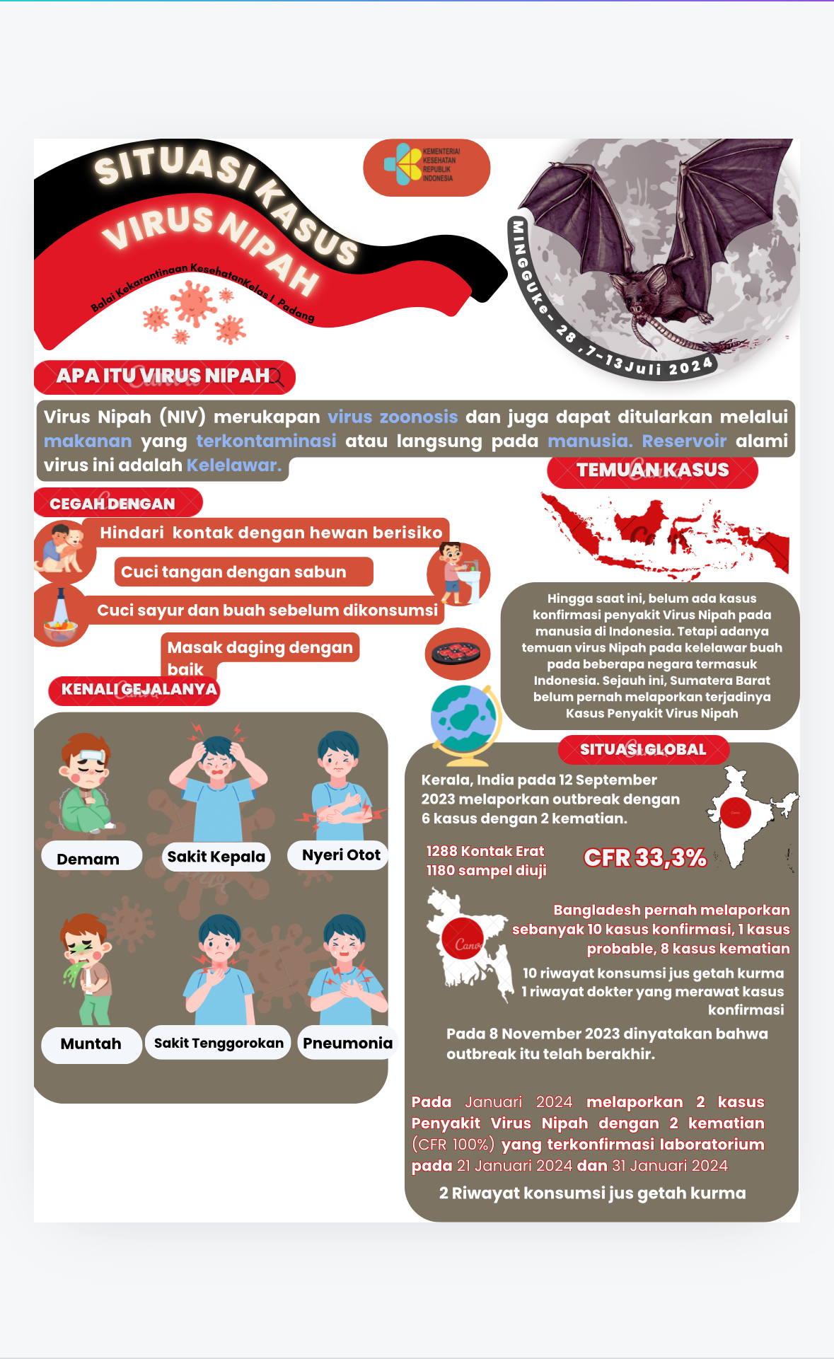 Update Situasi Kasus Virus Nipah Minggu Ke-28 Tahun 2024