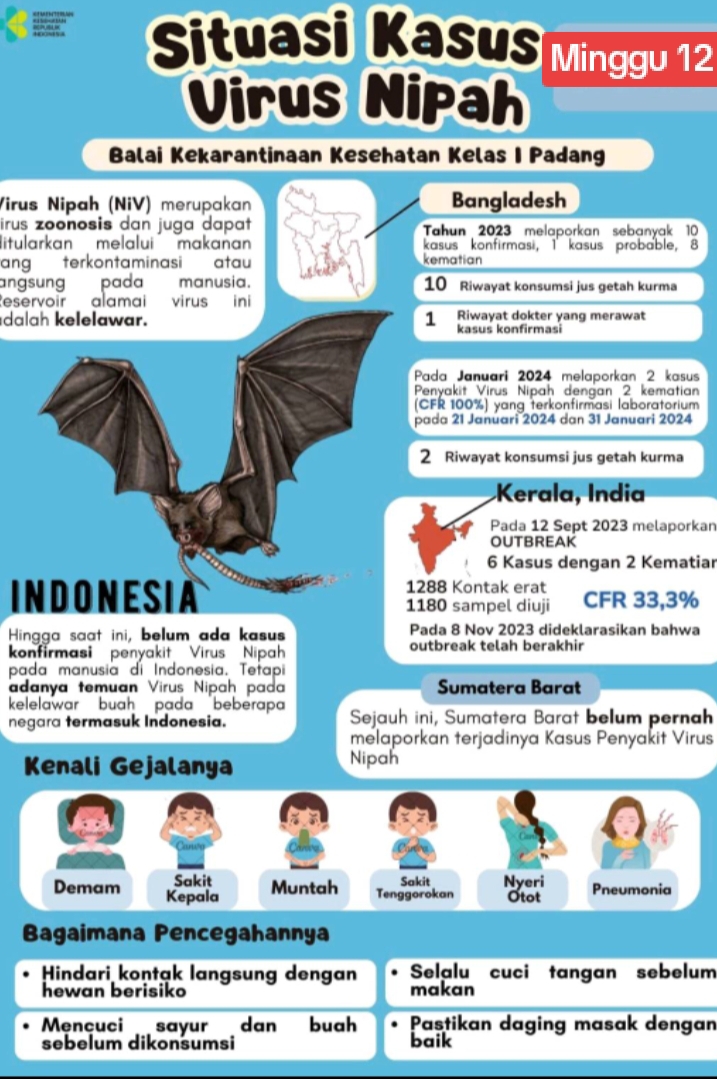 Update Situasi Kasus Virus Nipah Minggu Ke-12 Tahun 2024